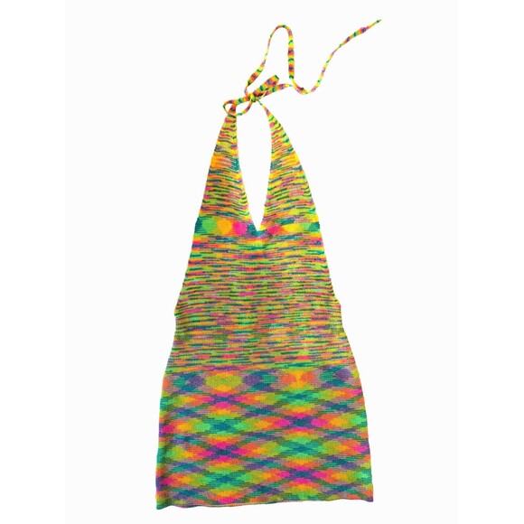 Multicolor backless knitted mini dress, sexy!! great pre-loved condition! size S - Picture 12 of 16